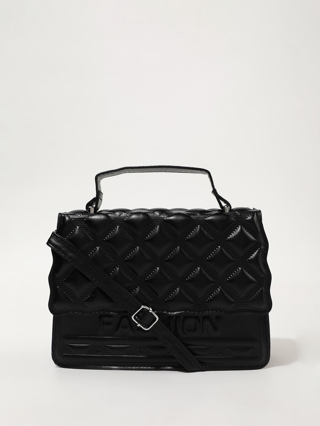 

LULU & SKY Textured Structured Sling Bag with Quilted, Black