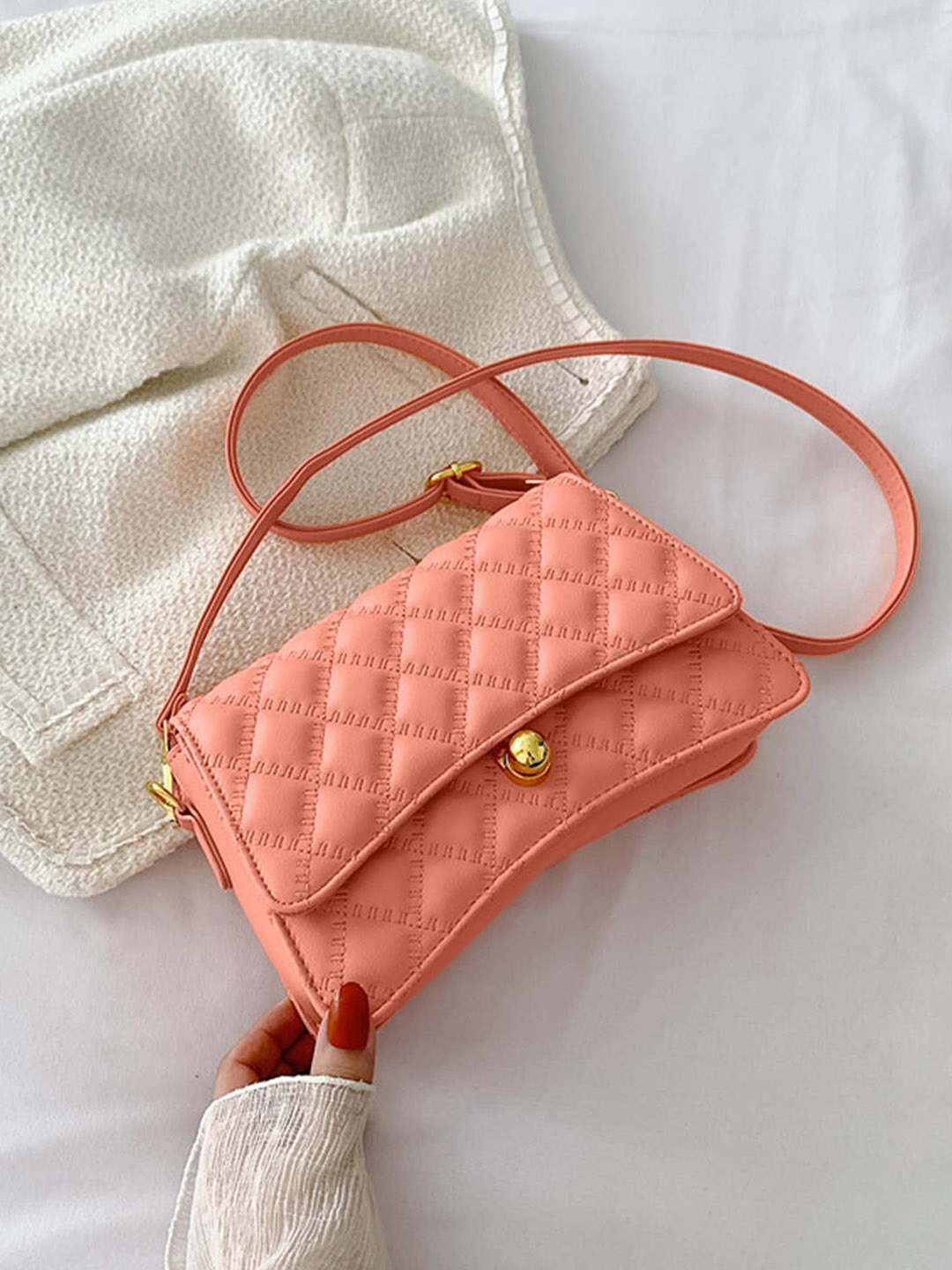 

LULU & SKY Textured Structured Handheld Bag, Orange