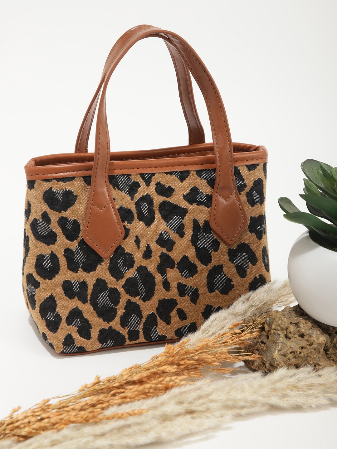 

LULU & SKY Animal Printed Structured Handheld Bag, Brown