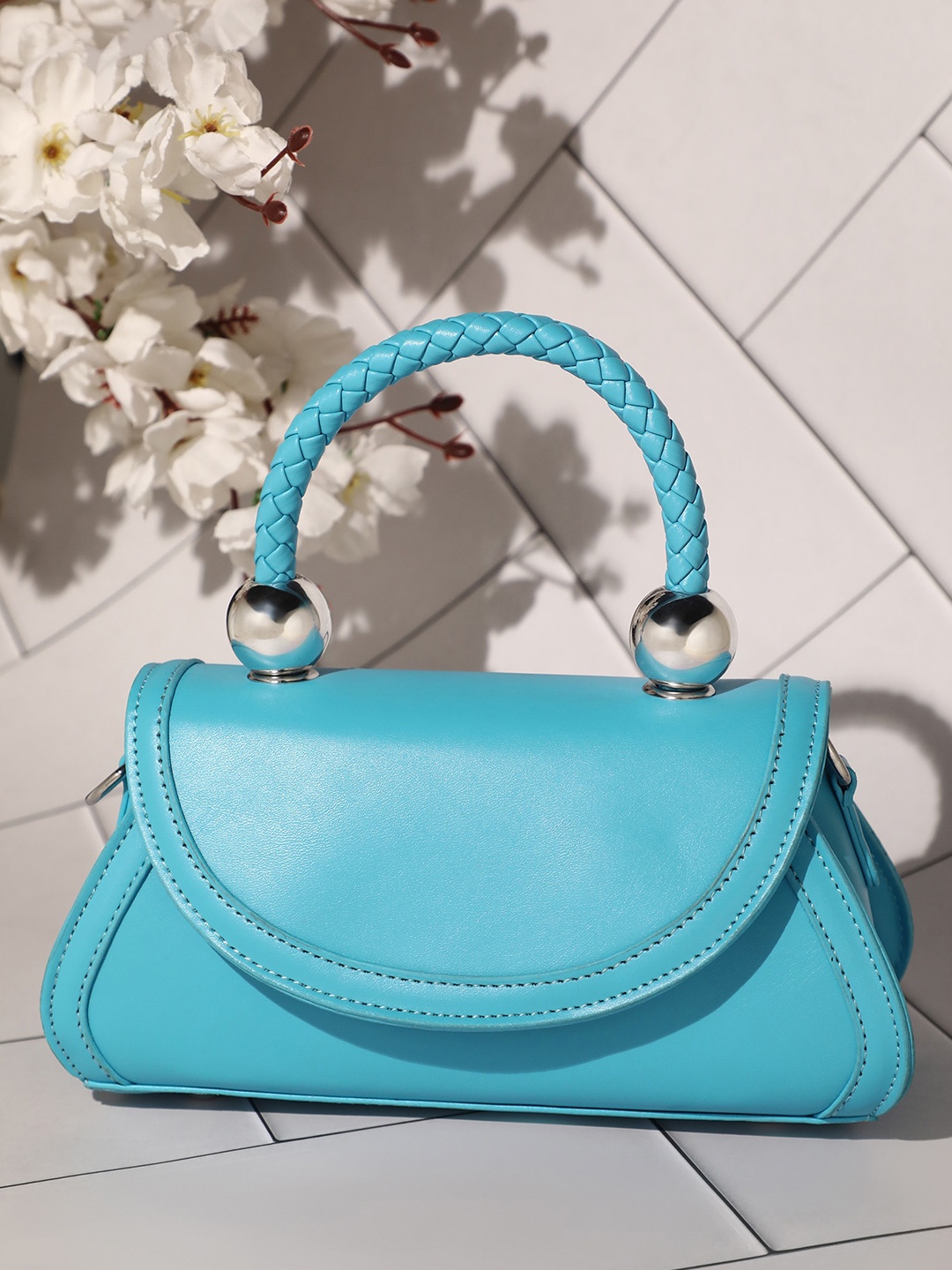 

LULU & SKY Bucket Satchel with Braided-Handle, Blue