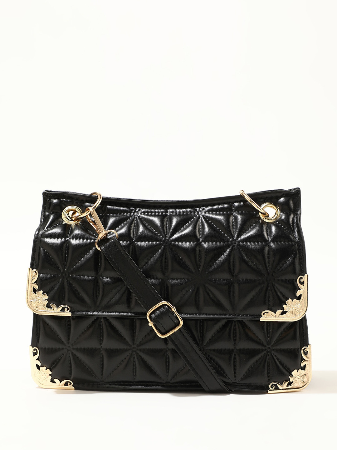 

LULU & SKY Textured Oversized Structured Satchel Bag, Black