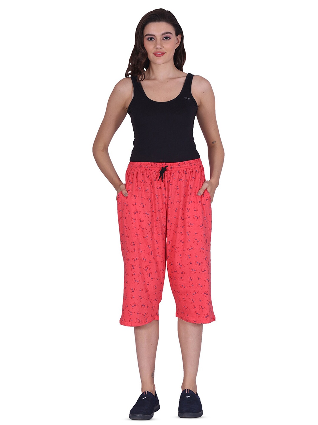 

BAESD Printed Loose Fit Cotton Capris, Magenta