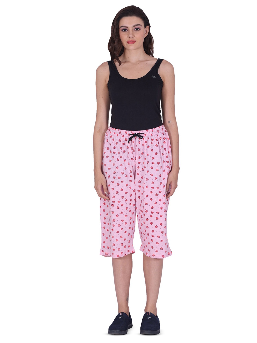 

BAESD High-Rise Printed Loose Fit Pure Cotton Capris, Pink