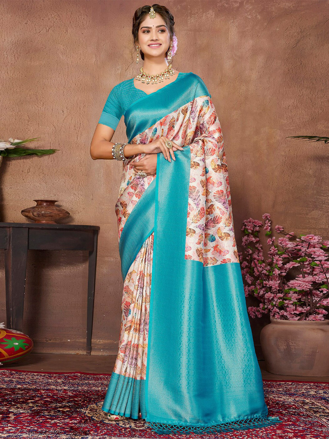 

SANSKAR Woven Design Zari Silk Cotton Saree, Blue