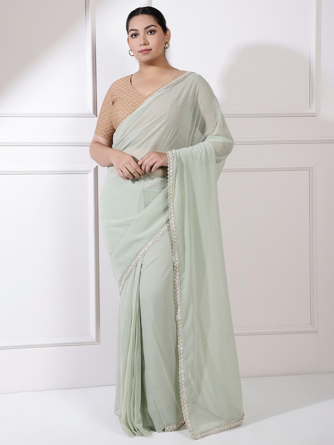

Amydus Gotta Patti Ready to Wear Plus Size Saree, Green