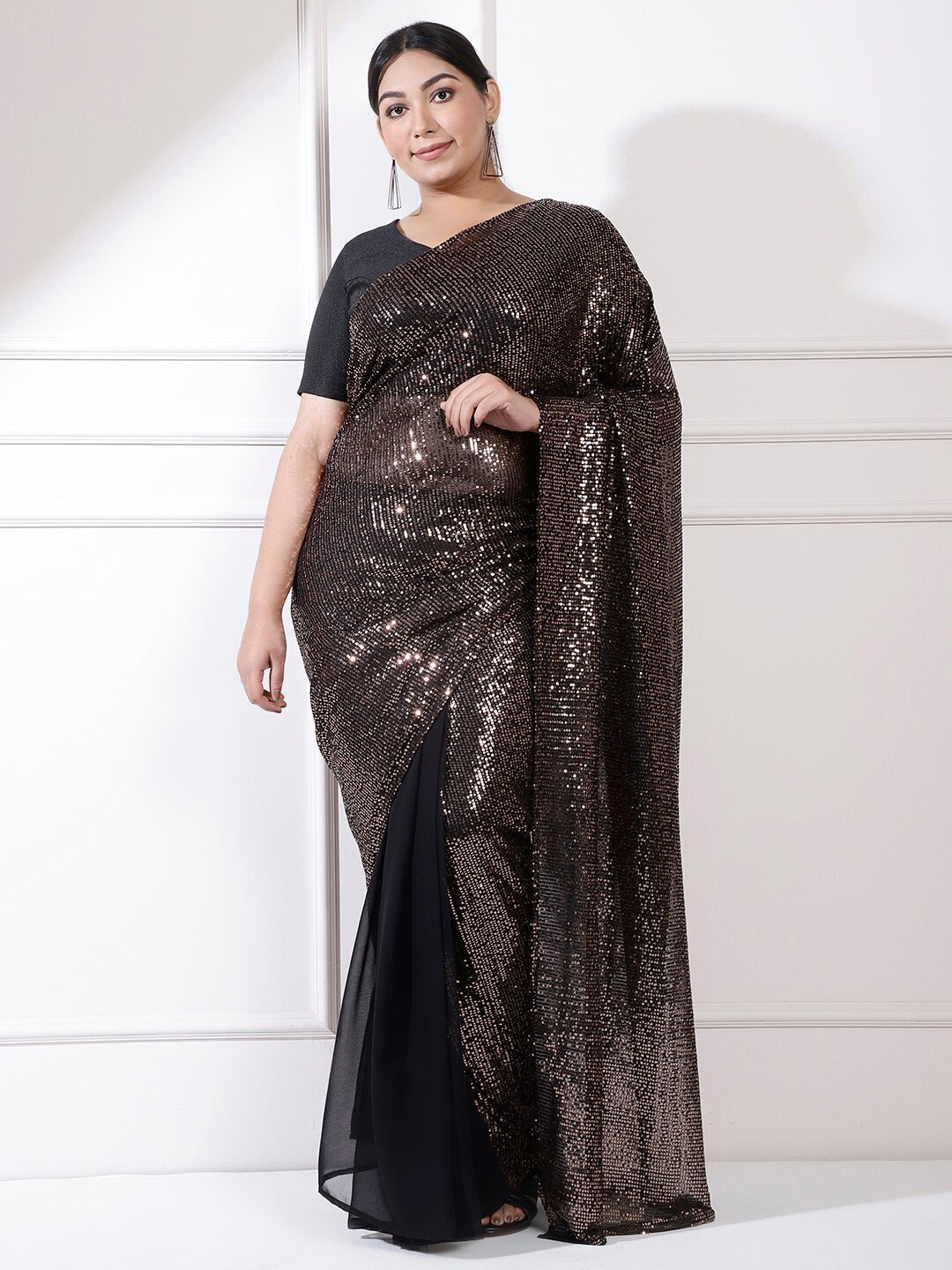 

Amydus Embellished Sequinned Ready To Wear Plus Size Saree, Black