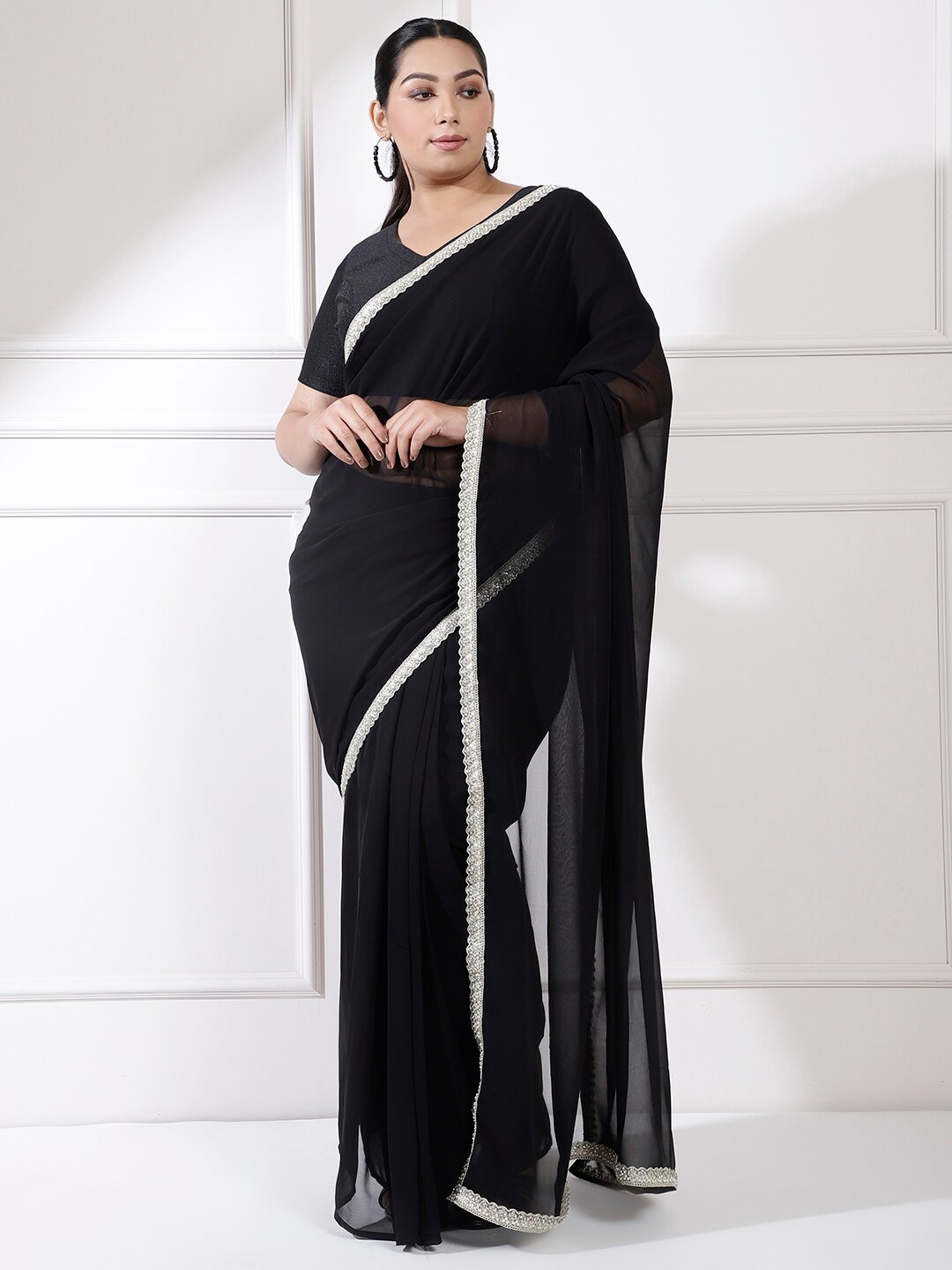 Amydus Plus Size Gotta Patti Ready To Wear Saree, Black
