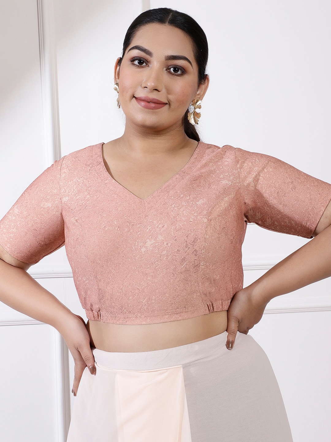 

Amydus Plus Size Printed Slip-On Readymade Saree Blouse, Rose