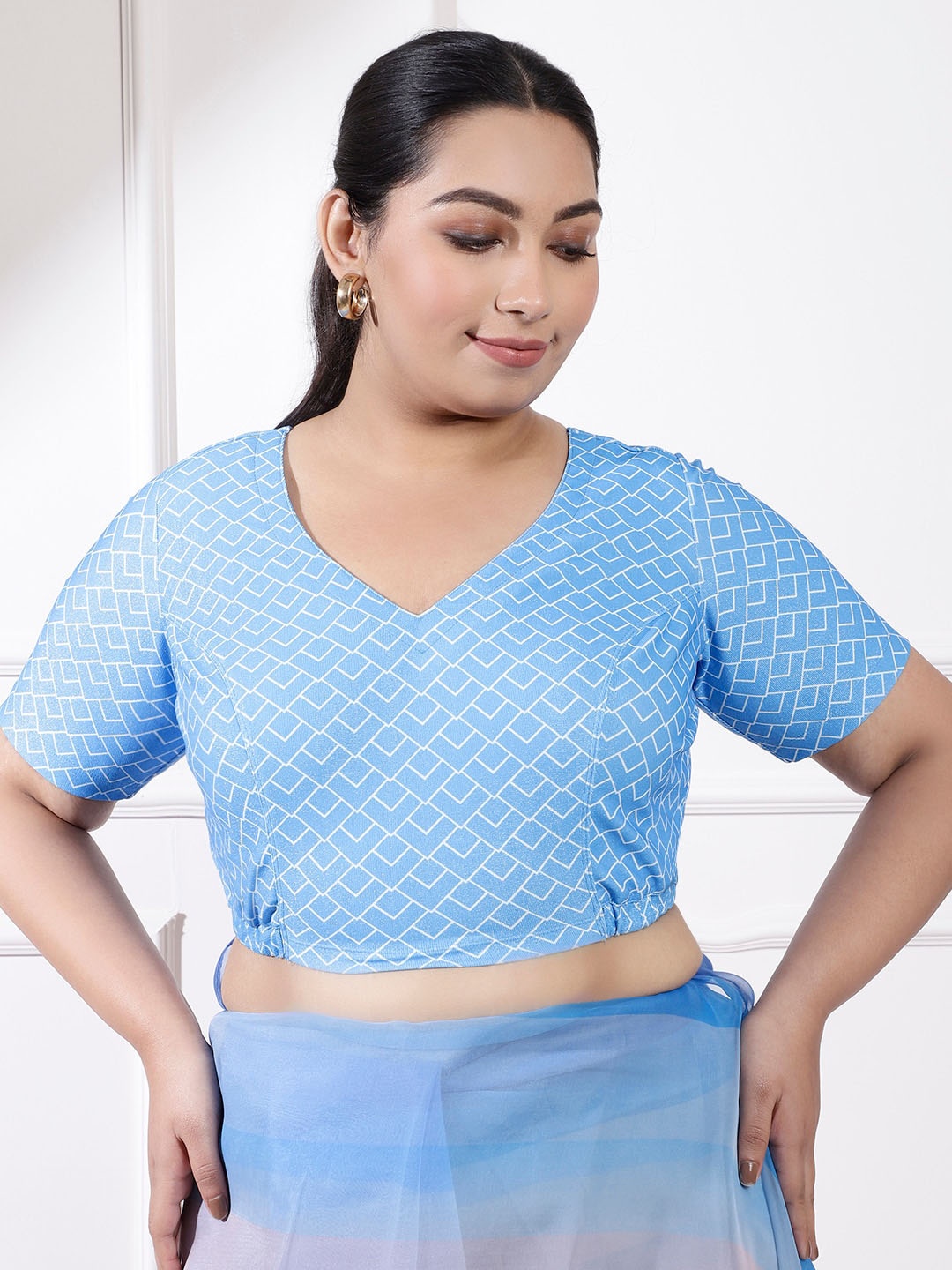

Amydus Plus Size Printed Readymade Blouse, Blue