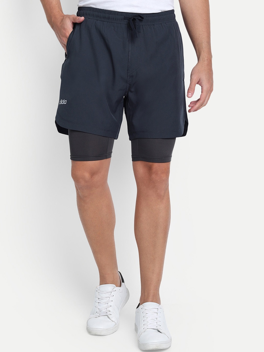 

DIDA Men Mid-Rise Dri-FIT Sports Shorts With Inner Tight, Navy blue