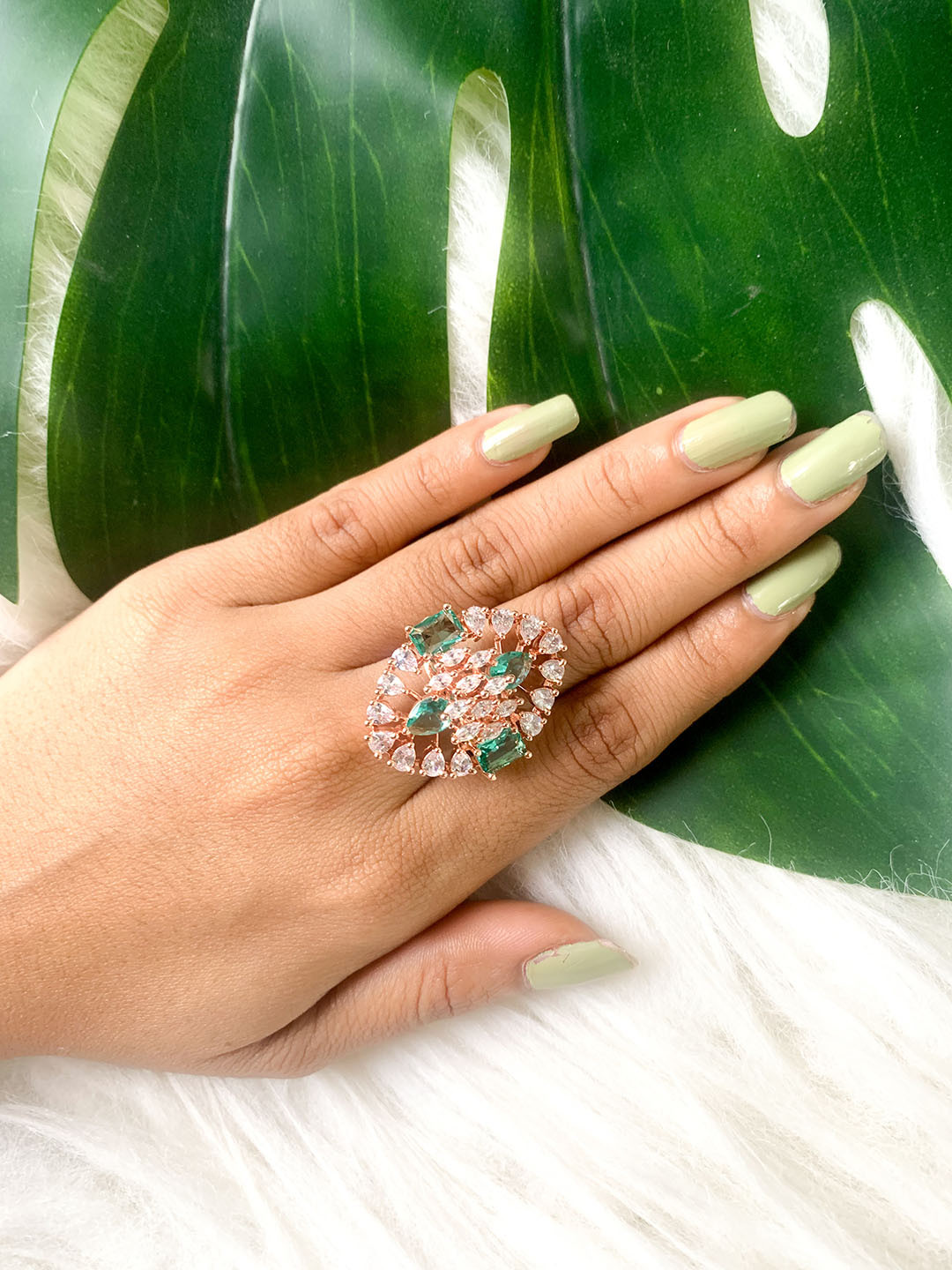 

I Jewels Rose Gold-Plated CZ-Studded Finger Ring