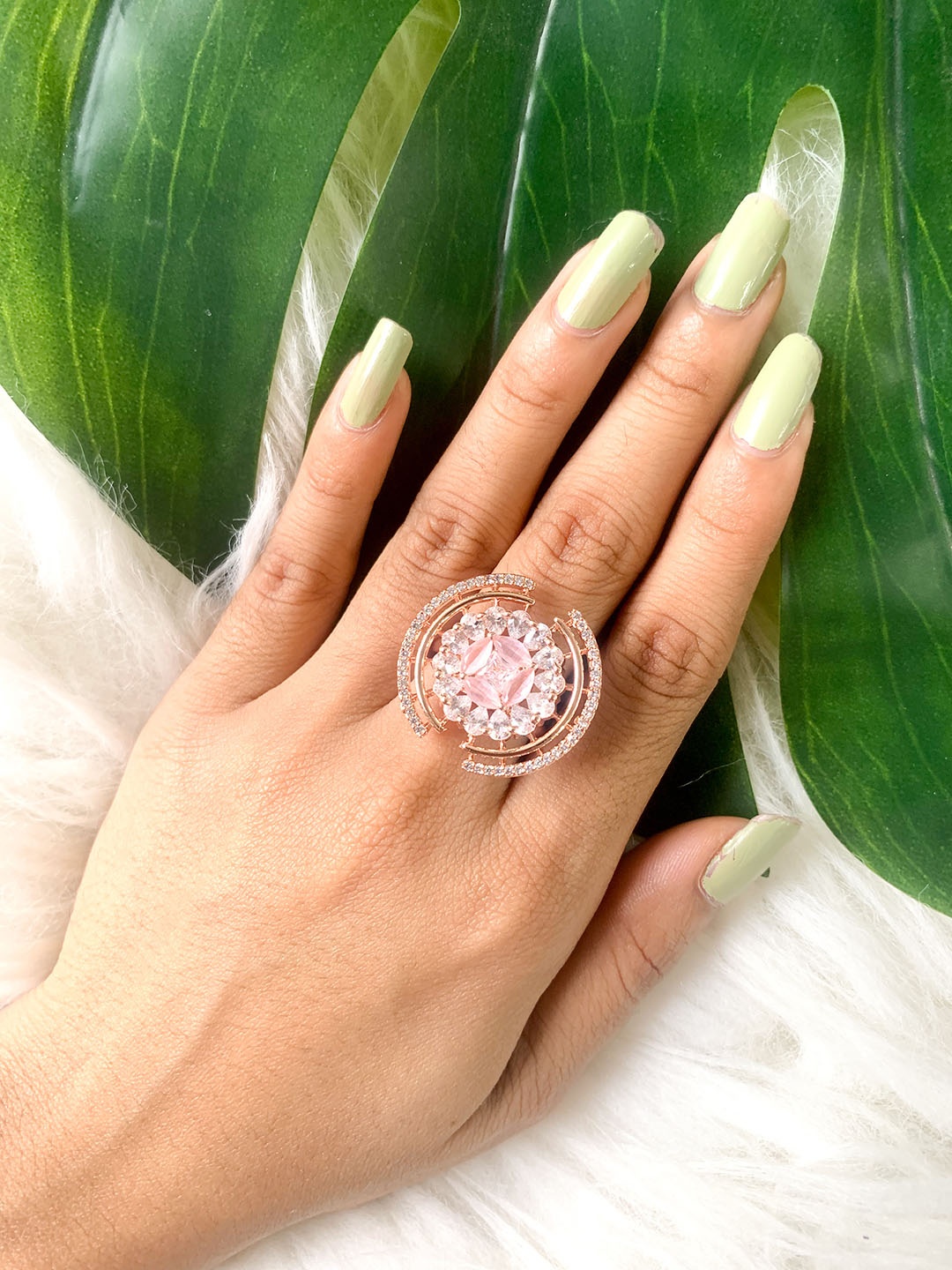 

I Jewels Rose Gold-Plated CZ AD-Studded Finger Ring