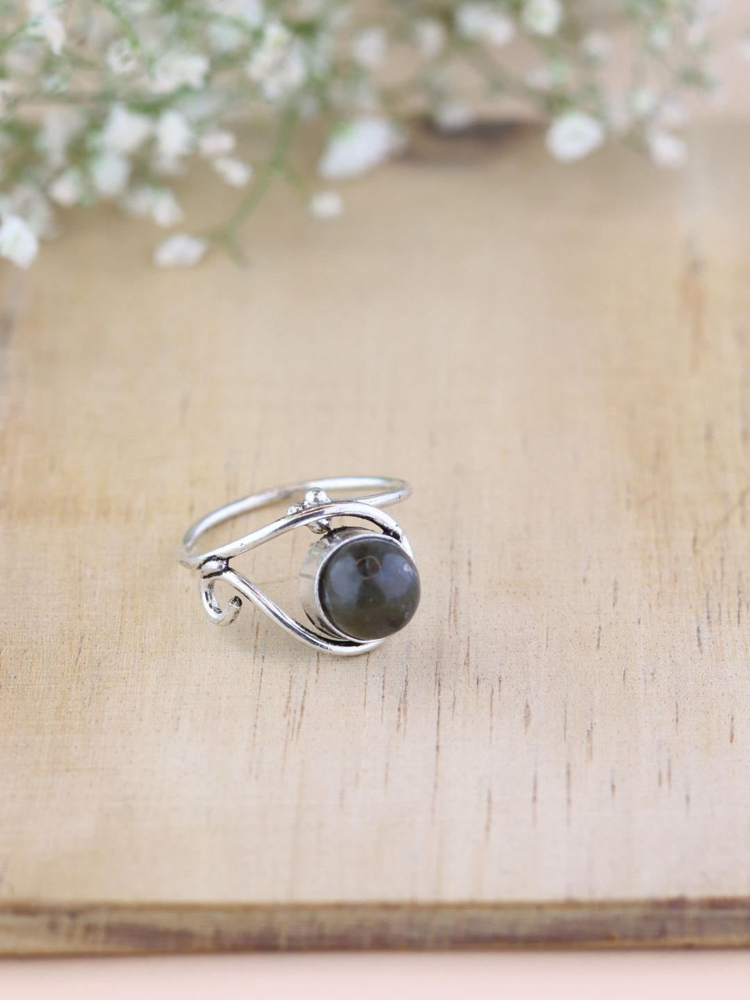 

I Jewels Silver Plated Stones Studded Adjustable Finger Ring