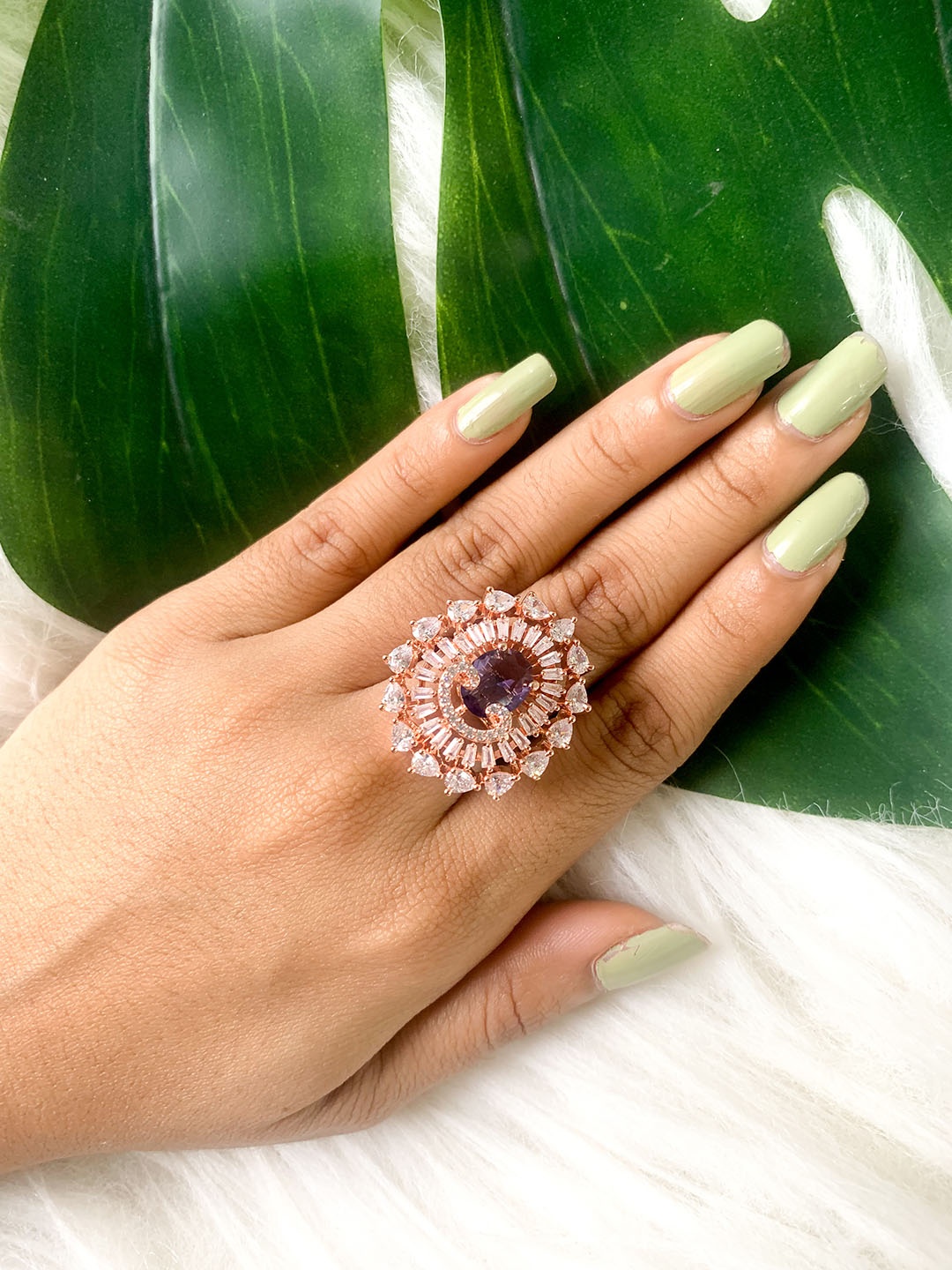 

I Jewels Rose Gold-Plated CZ AD-Studded Finger Ring