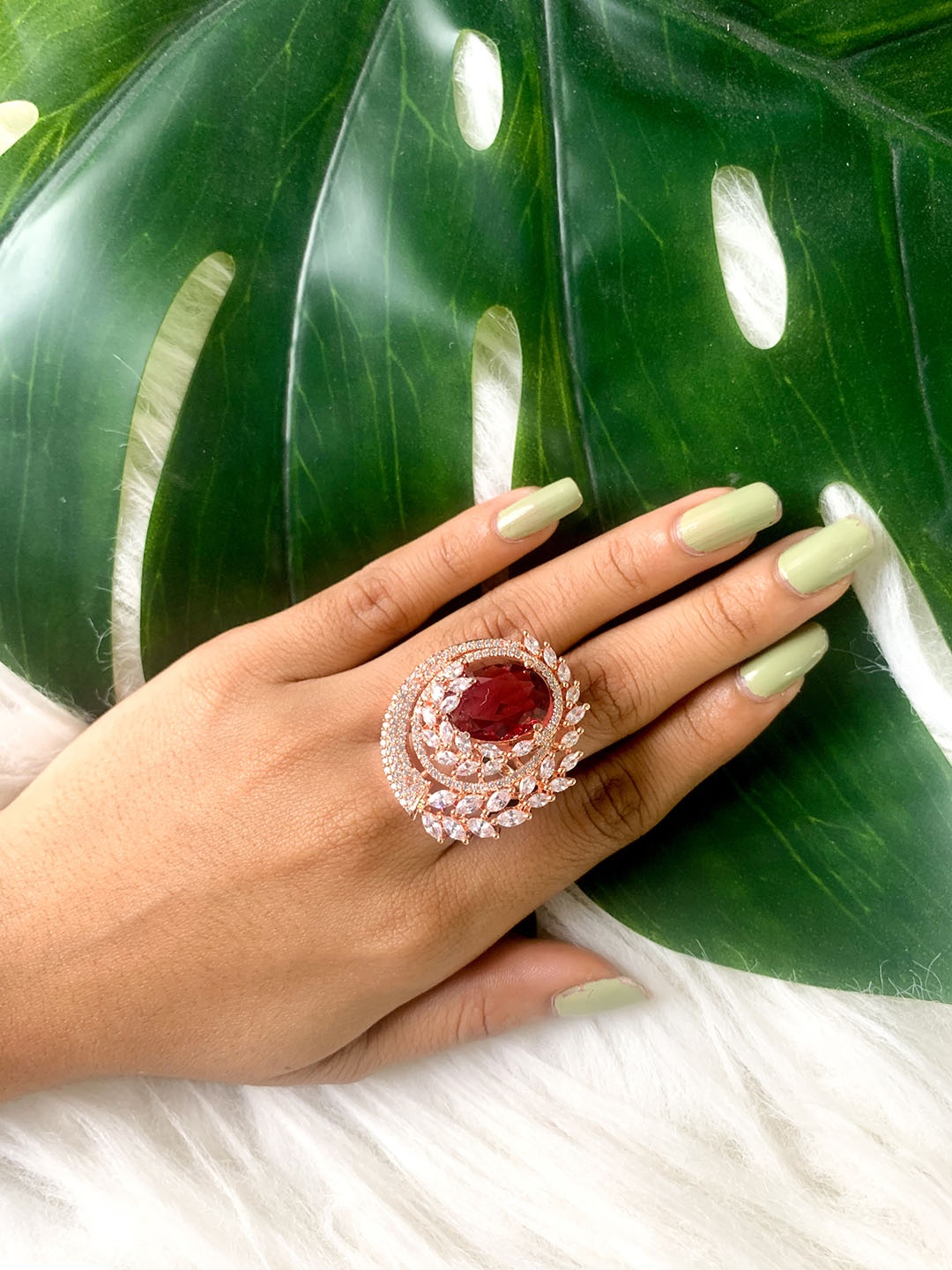 

I Jewels Rose Gold Plated CZ & AD Studded Adjustable Finger Ring