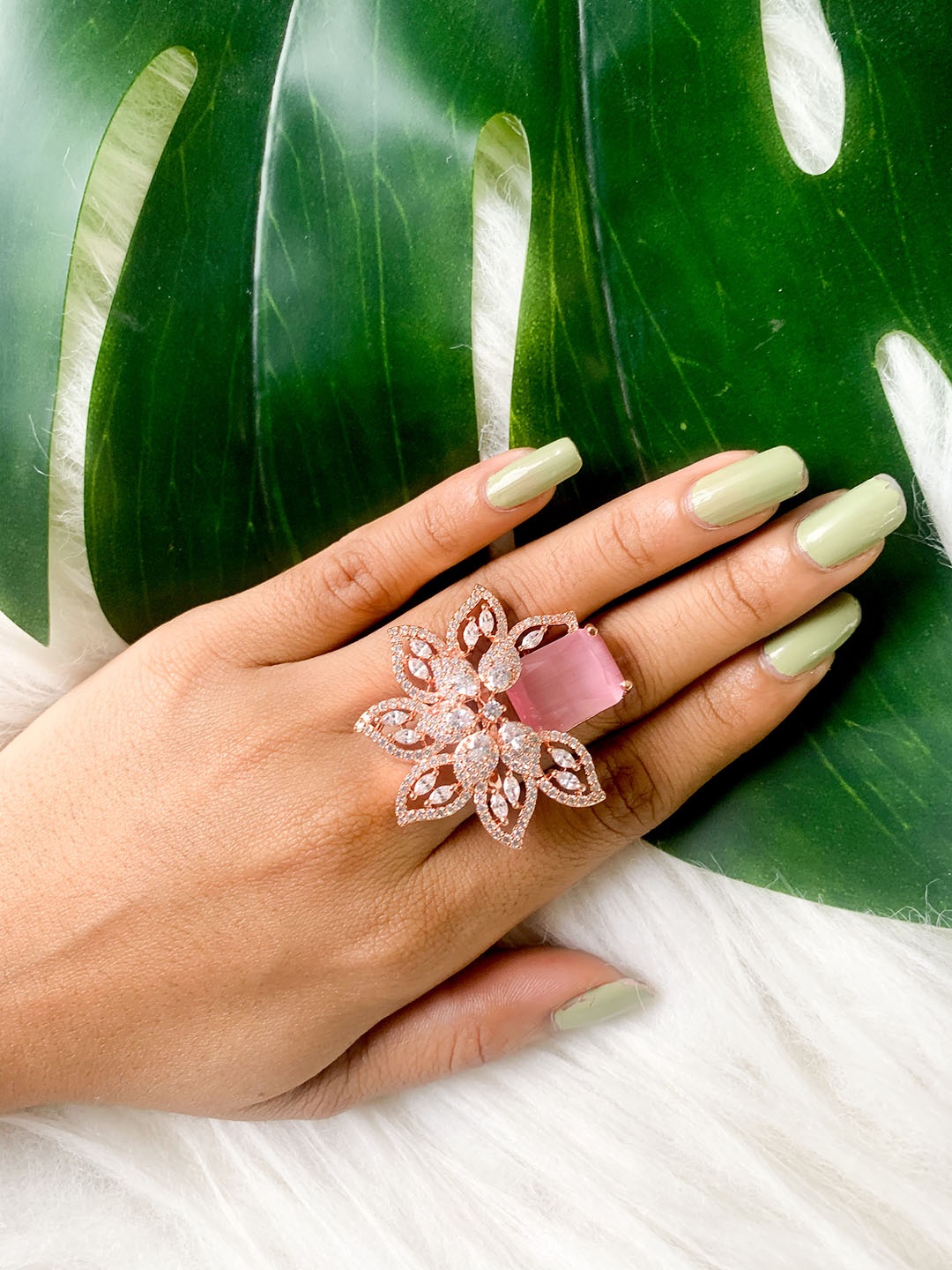 

I Jewels Rose Gold Plated Stone Studded Finger Ring