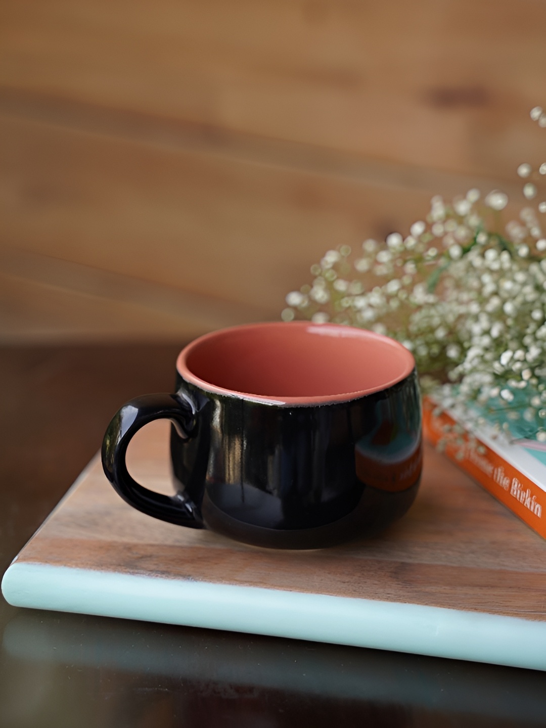 

NURTURE INDIA Black & Rust Ceramic Matte Mug 250 ml