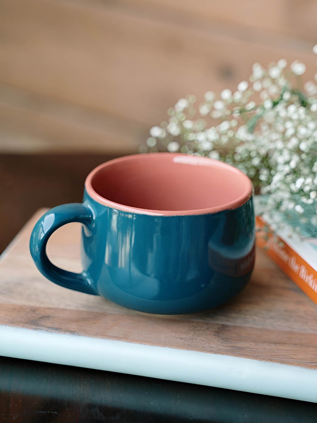 

NURTURE INDIA Blue & Maroon Ceramic Glossy Mug 350 ml