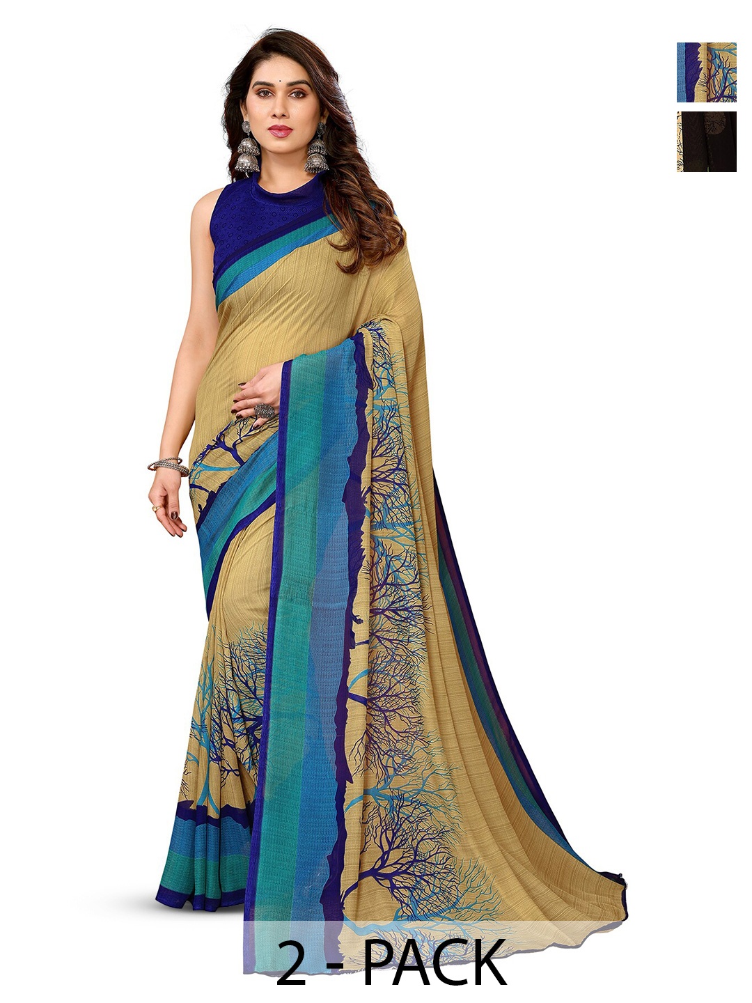 

ANAND SAREES Selection Of 2 Floral Printed Saree, Blue