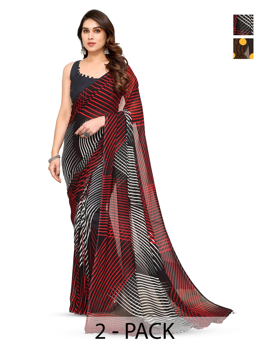 

ANAND SAREES Selection Of 2 Printed Saree, Red