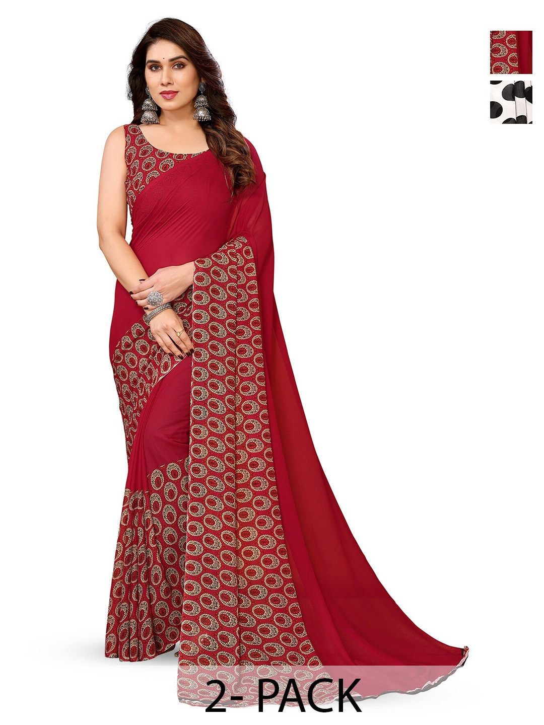

ANAND SAREES Selection of 2 Polka Dot Sarees, Black