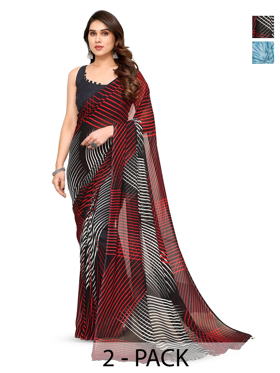 

ANAND SAREES Selection of 2 Abstract Printed Saree, Blue