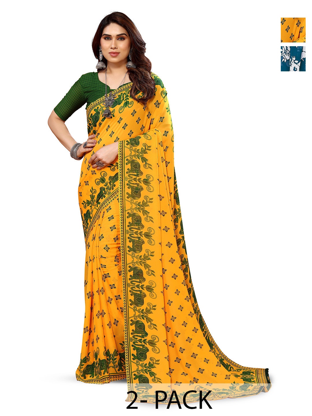 

ANAND SAREES Selection Of 2 Ethnic Motifs Printed Saree, Blue