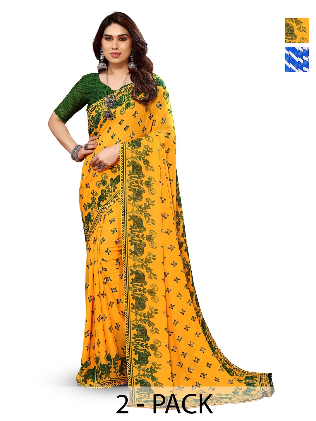 

ANAND SAREES Selection Of 2 Ethnic Motifs Printed Saree, Yellow