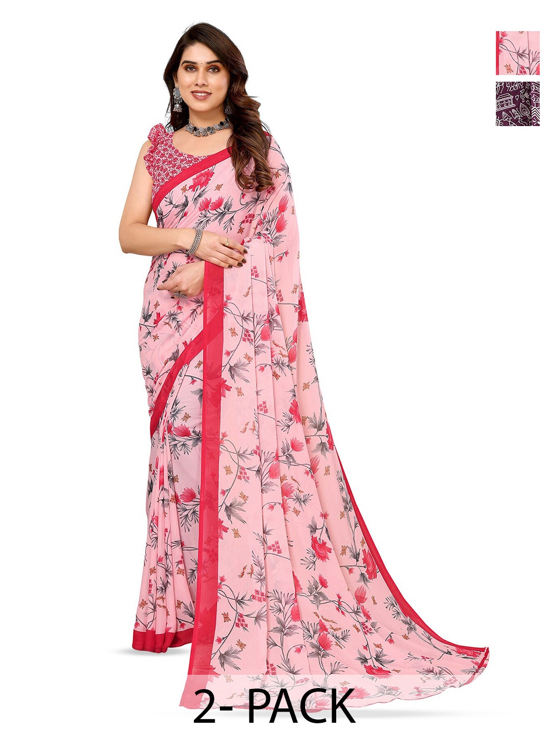 

ANAND SAREES Selection of 2 Floral Printed Saree, Purple