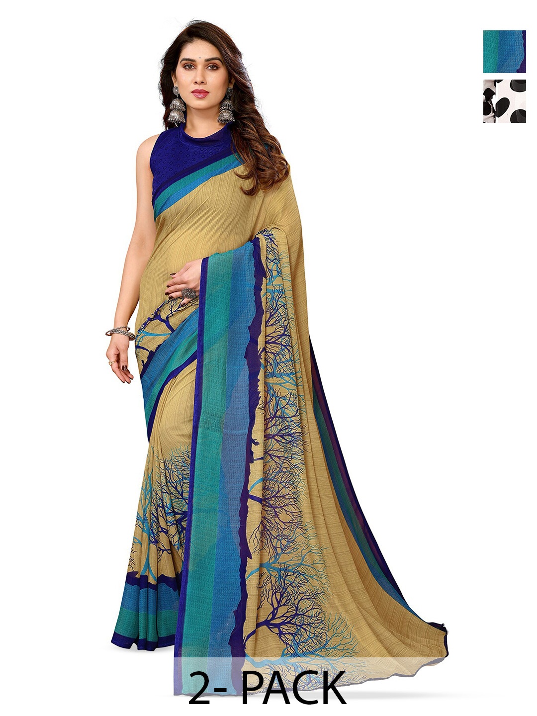

ANAND SAREES Selection Of 2 Polka Dot Poly Georgette Saree, White