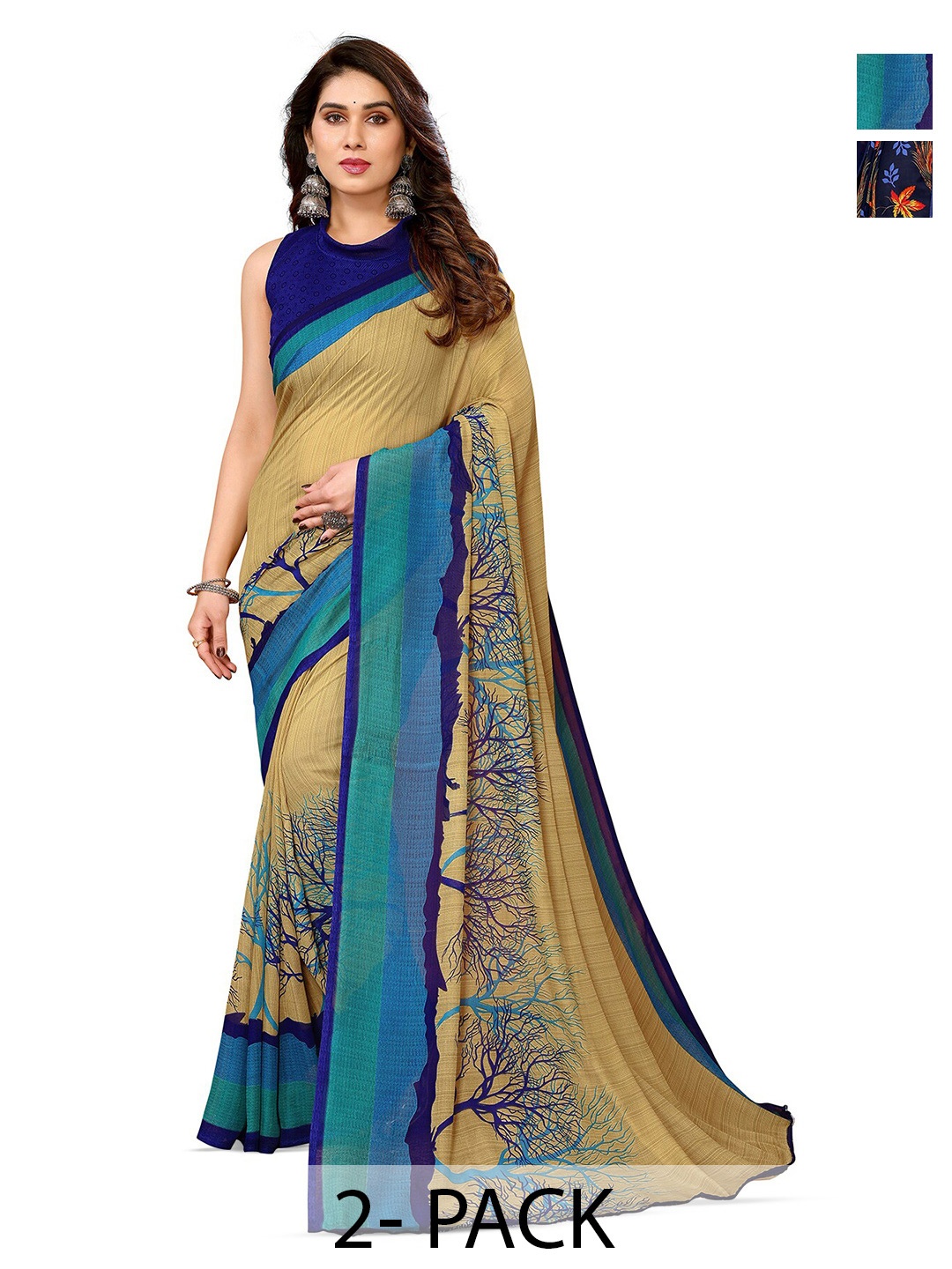 

ANAND SAREES Selection of 2 Floral Saree, Blue