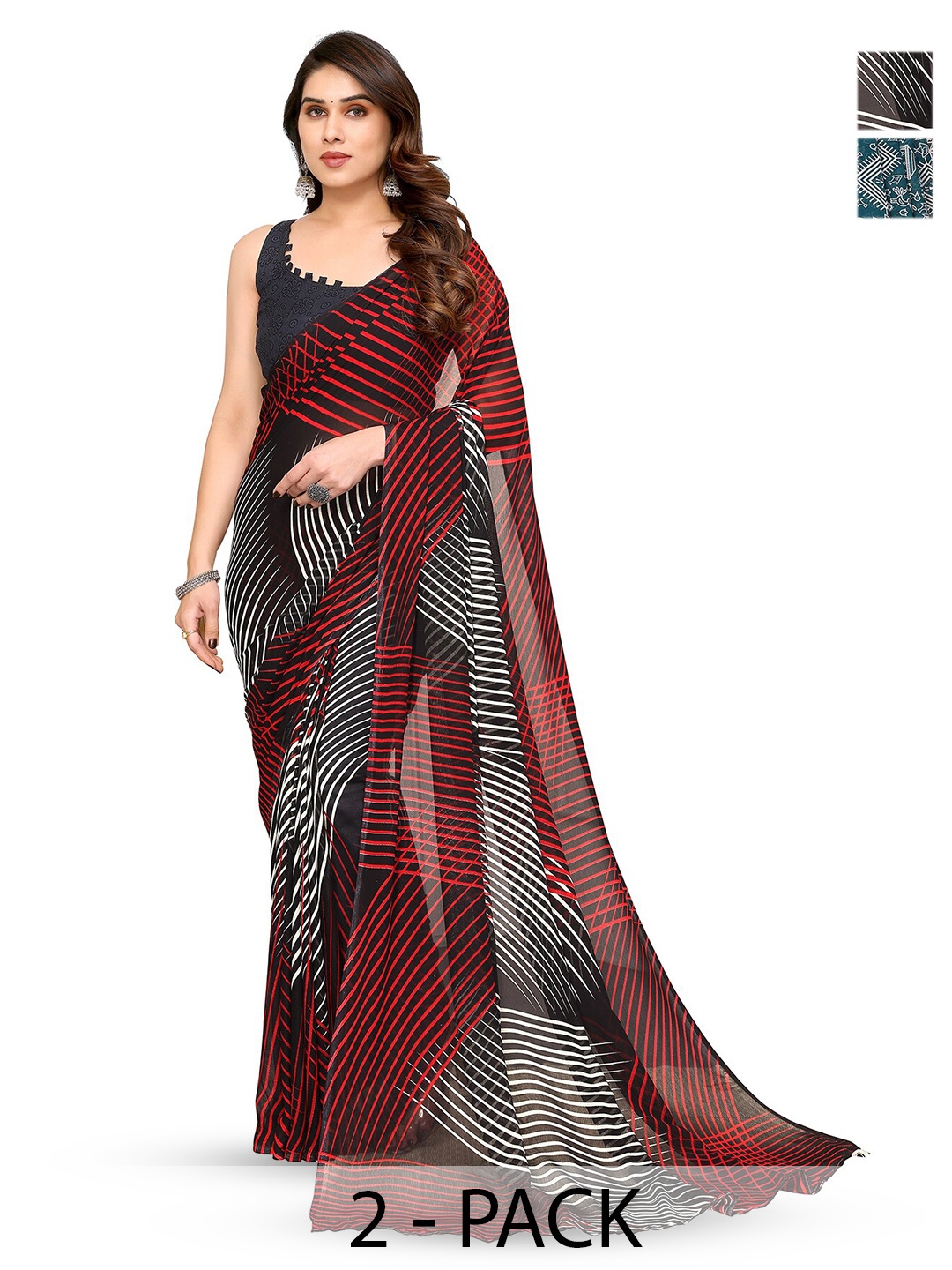 

ANAND SAREES Selection Of 2 Ethnic Motifs Printed Sarees, Blue