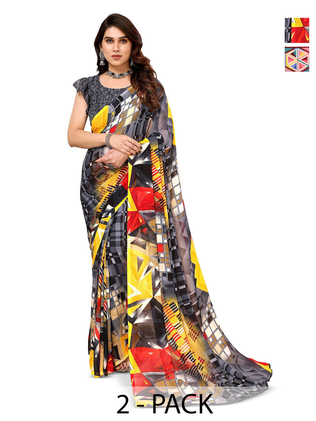 

ANAND SAREES Selection Of 2 Floral Printed Sarees, Grey