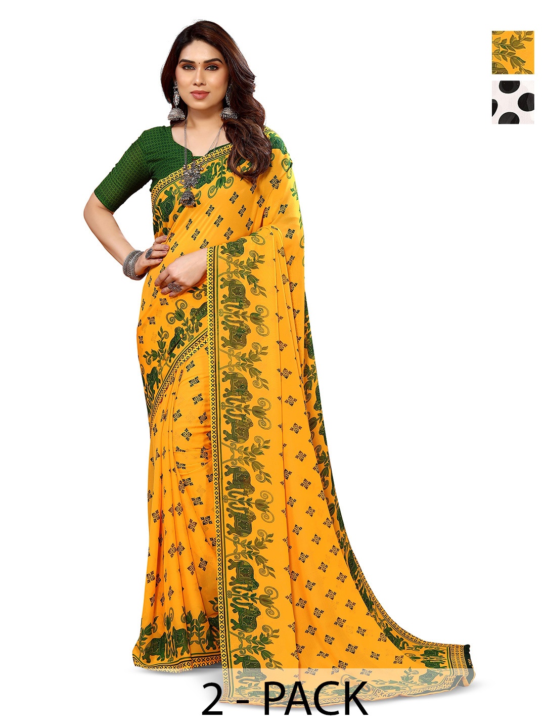 

ANAND SAREES Selection of 2 Polka Dot Saree, White