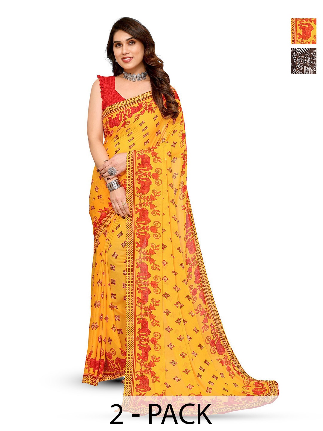 

ANAND SAREES Selection Of 2 Ethnic Motifs Printed Saree, Yellow