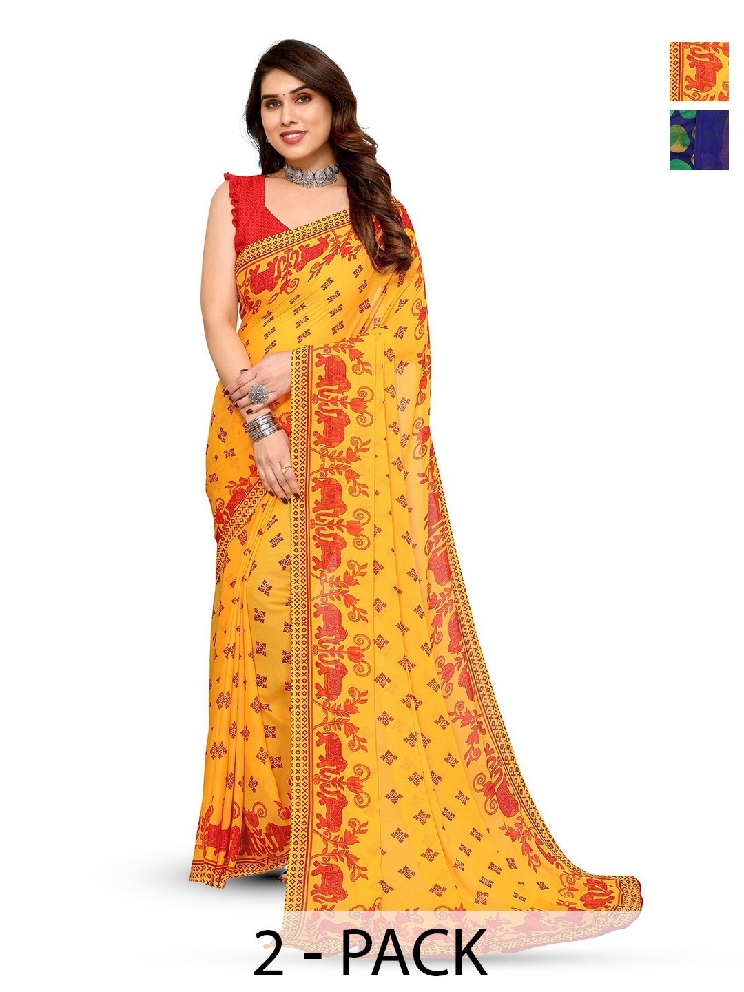 

ANAND SAREES Selection Of 2 Ethnic Motifs Printed Saree, Yellow