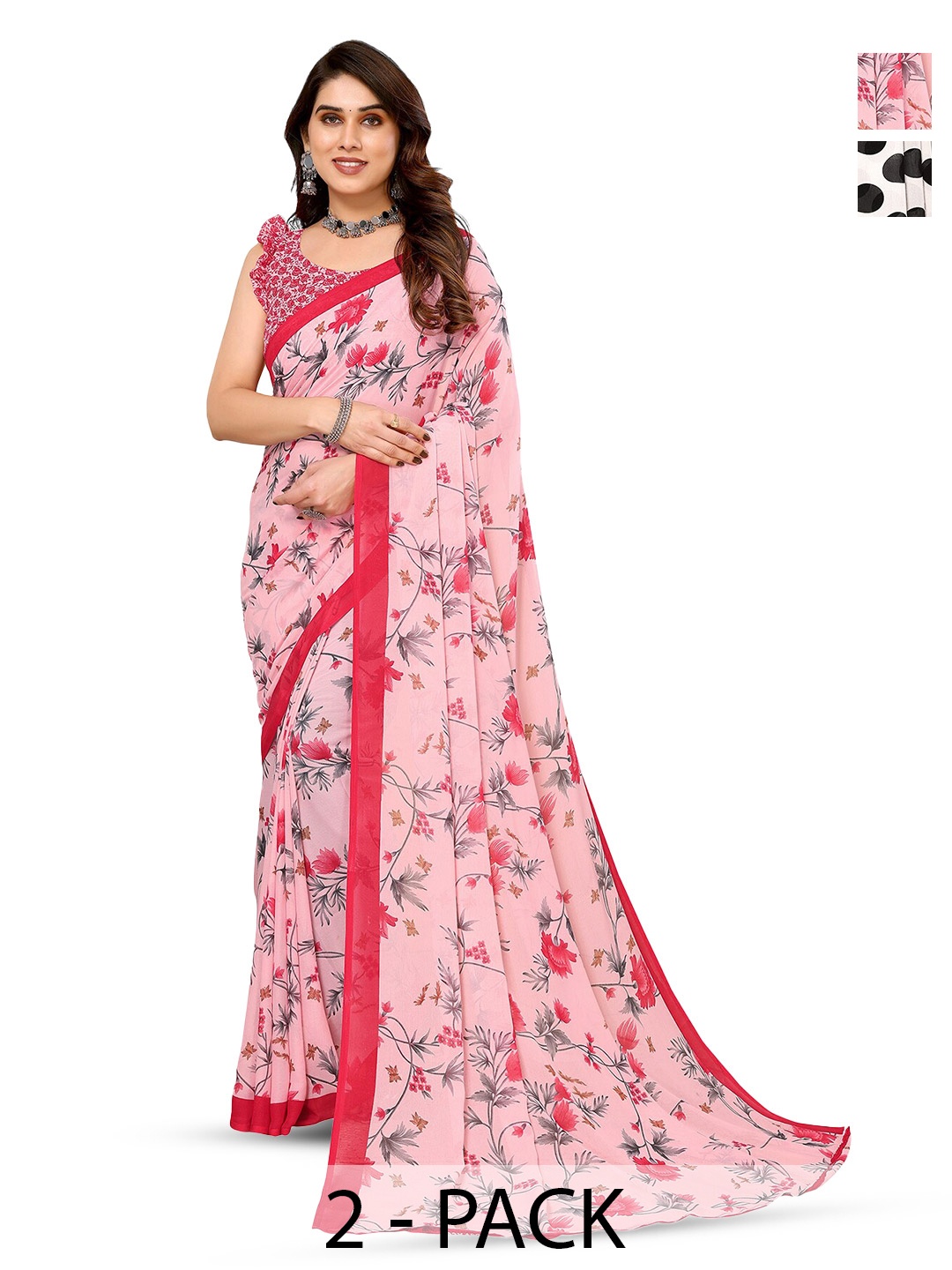 

ANAND SAREES Pack of 2 Floral Printed Georgette Saree, White