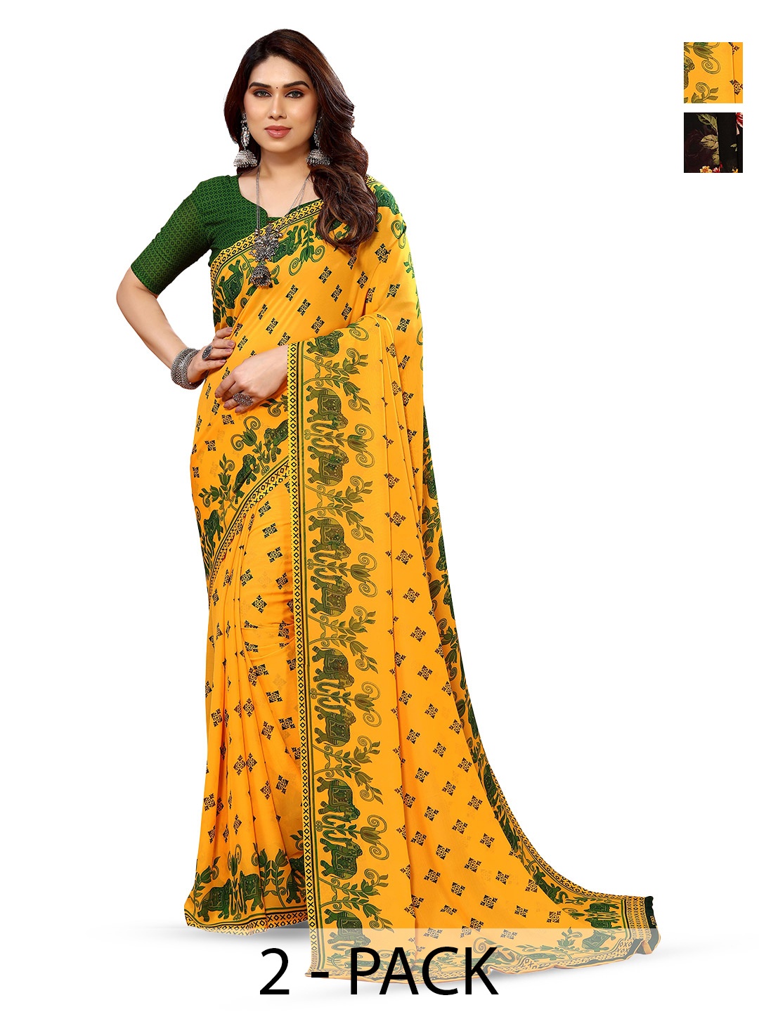 

ANAND SAREES Selection Of 2 Floral Printed Saree, Yellow