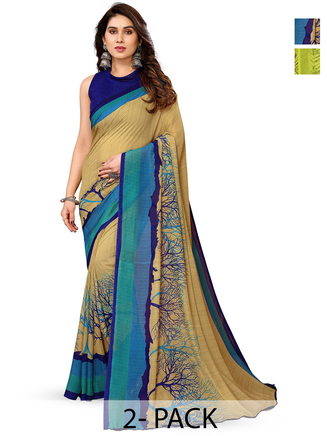 

ANAND SAREES Selection of 2 Printed Saree, Green