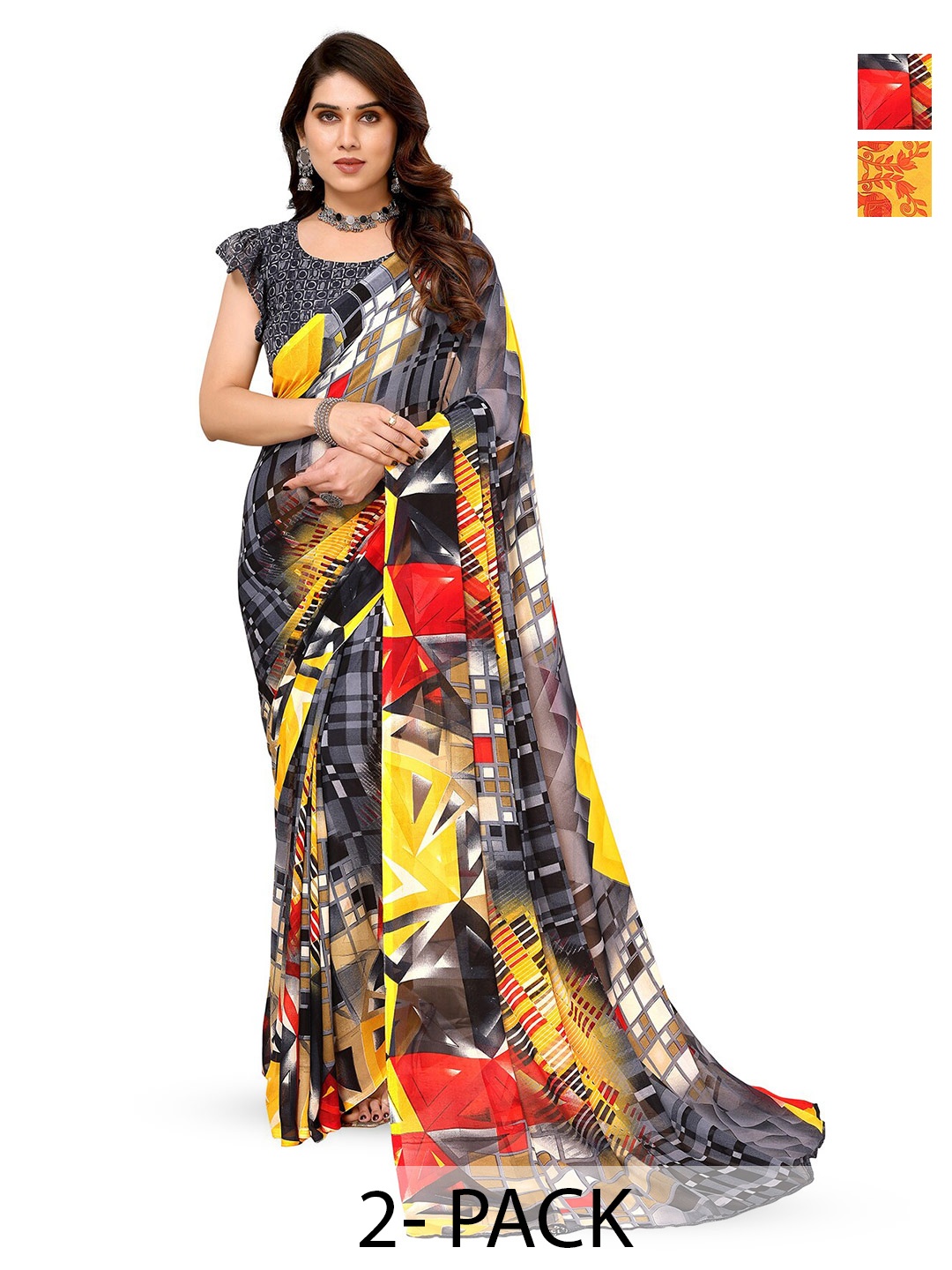 

ANAND SAREES Selection Of 2 Ethnic Motifs Printed Saree, Yellow