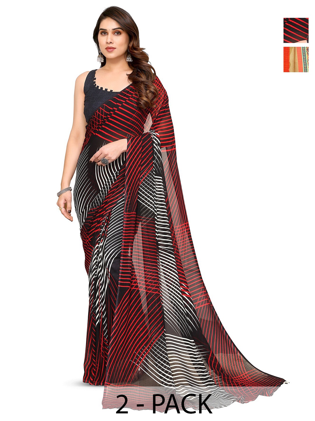 

ANAND SAREES Selection Of 2 Printed Saree, Blue