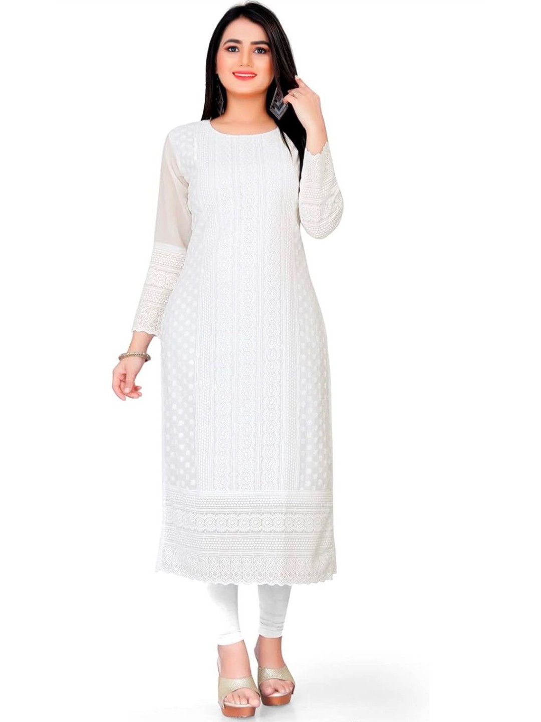 

BAESD Ethnic Motifs Embroidered Thread Work Straight Kurta, White