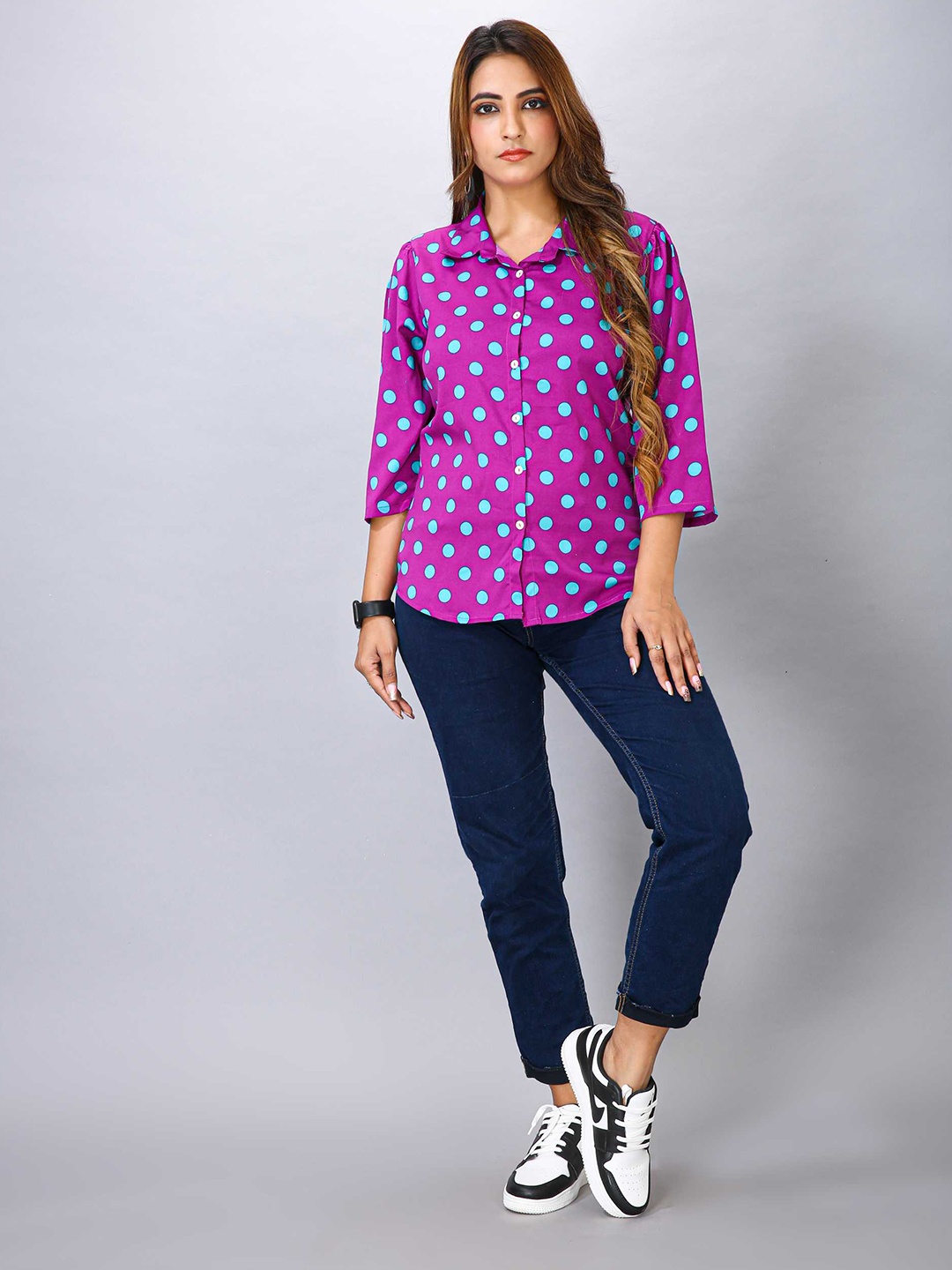 

MAIYEE Shirt Collar Floral Print Shirt Style Top, Purple