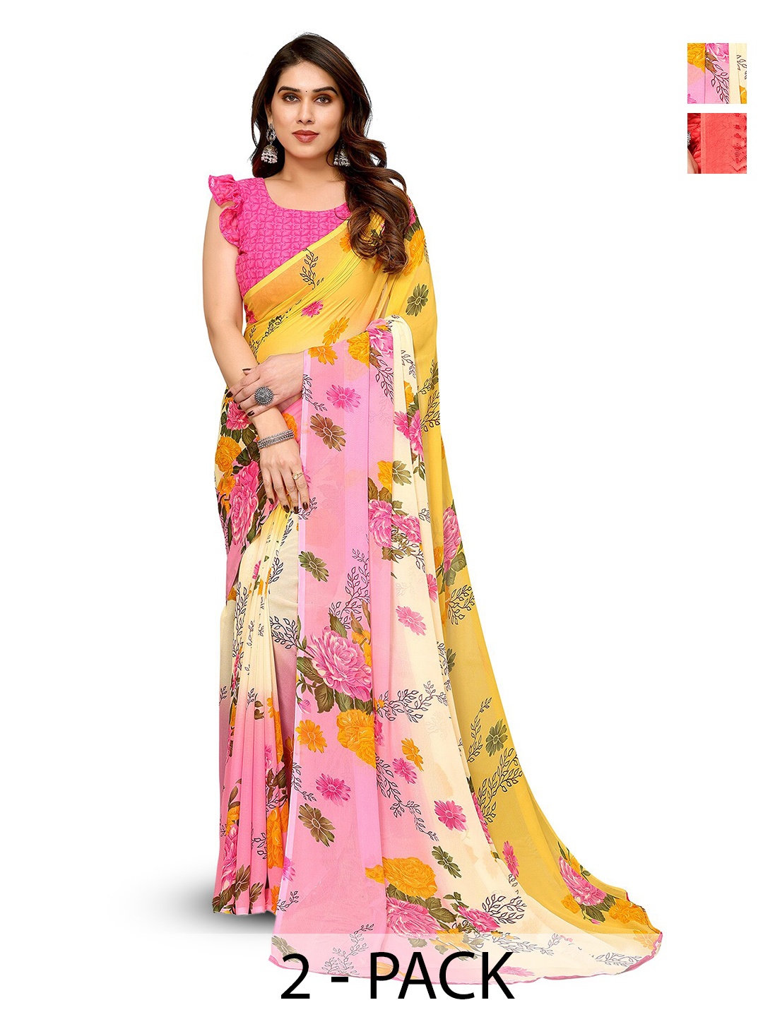 

ANAND SAREES Selection of 2 Abstract Printed Sarees, Pink