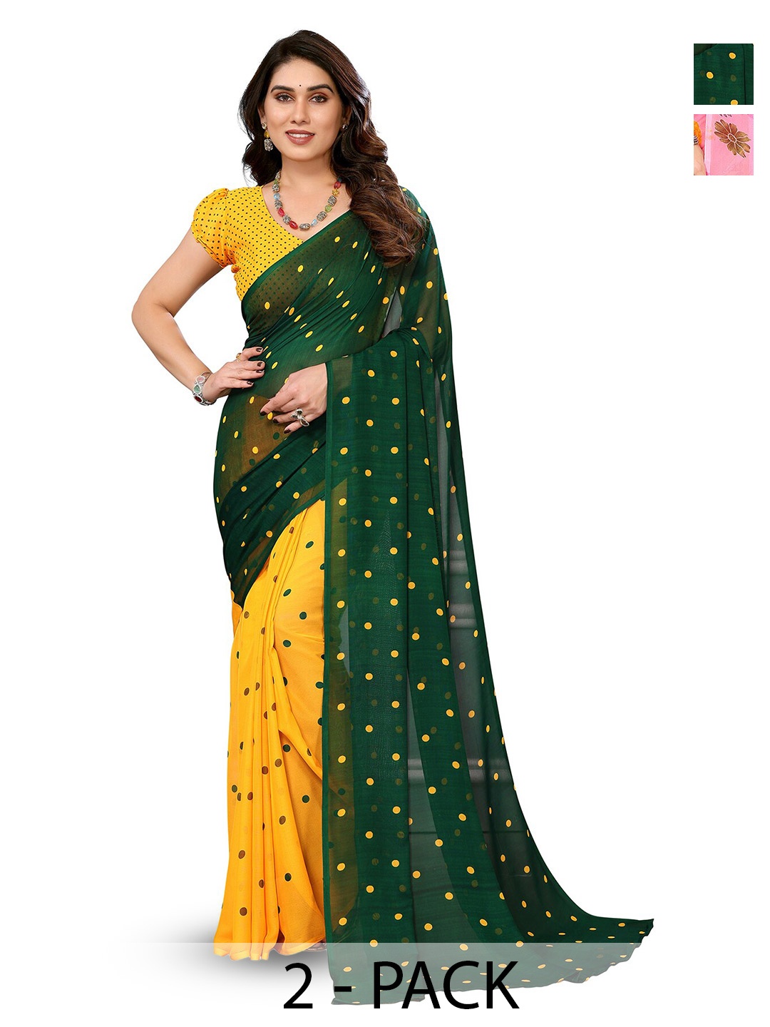 

ANAND SAREES Selection Of 2 Floral Printed Sarees, Pink