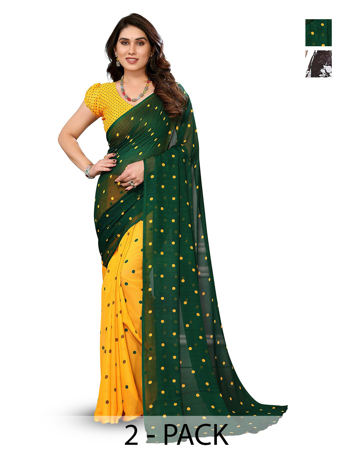 

ANAND SAREES Selection Of 2 Floral Printed Saree, Yellow