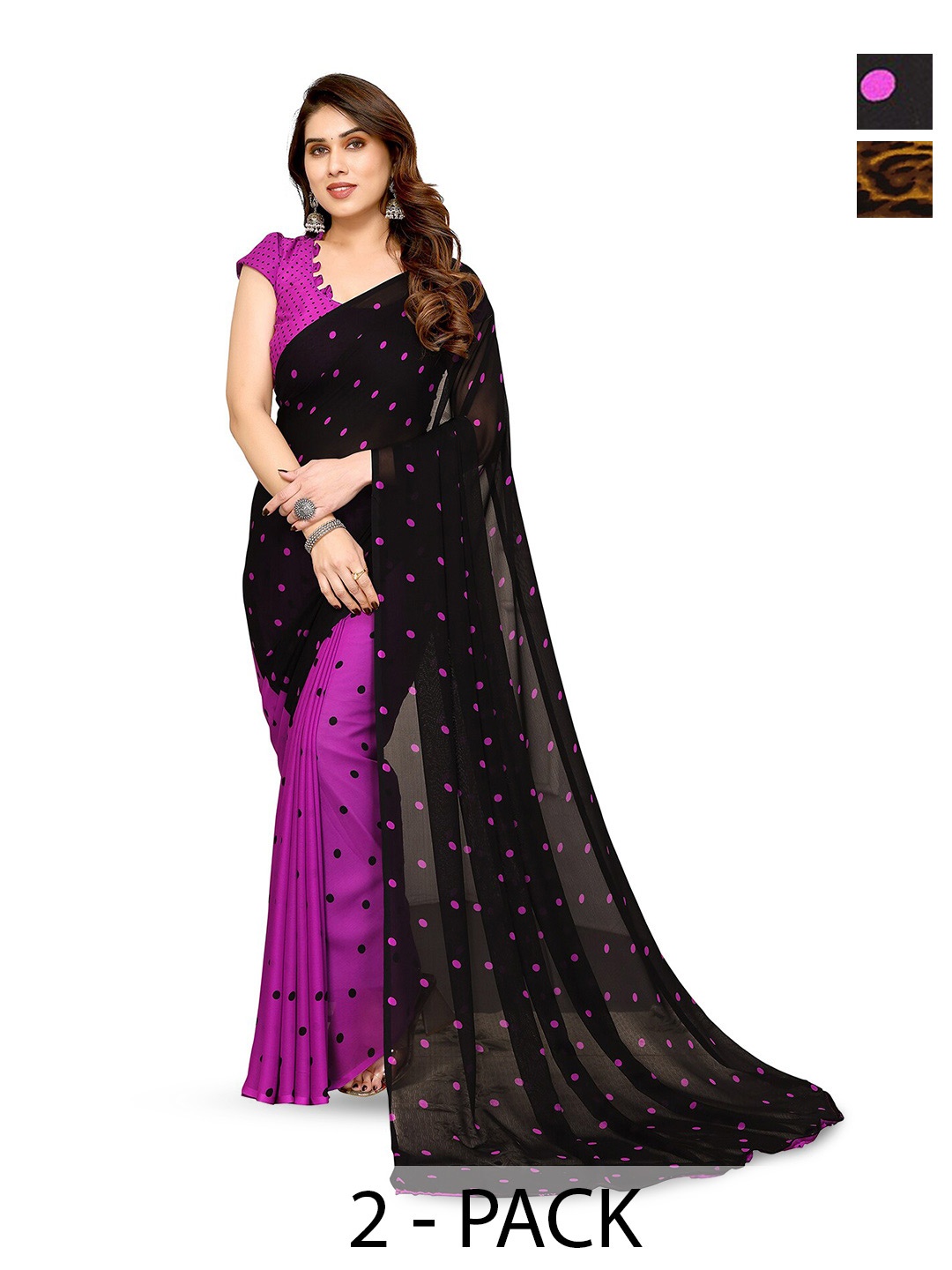 

ANAND SAREES Selection Of 2 Printed Saree, Brown