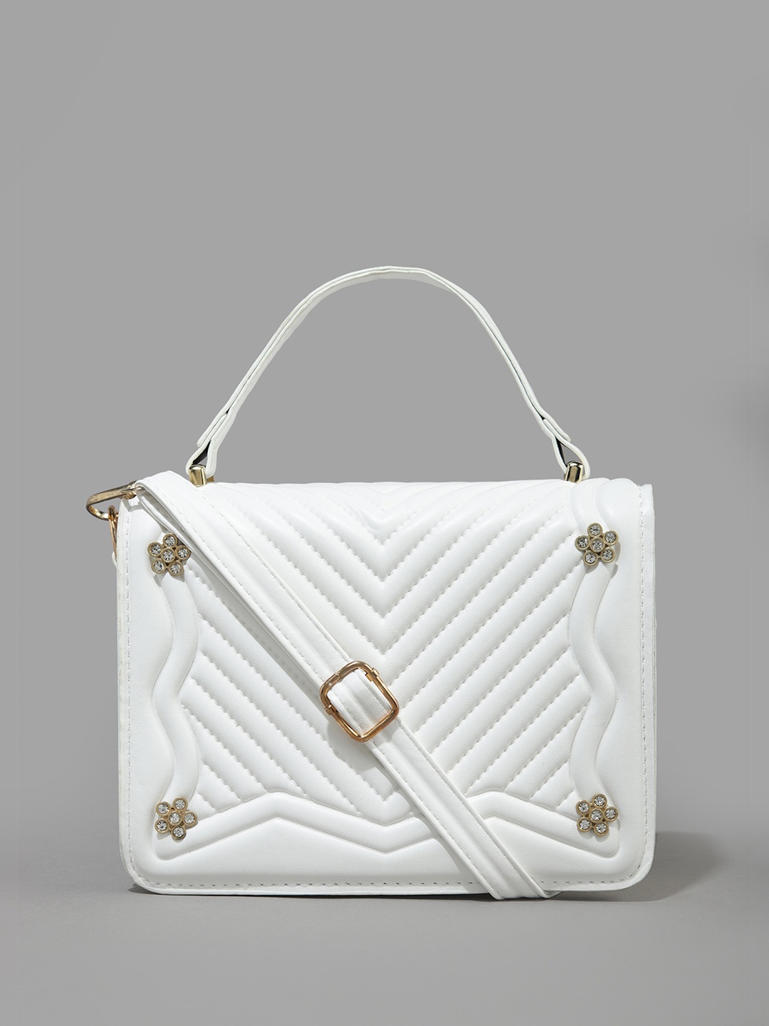 

LULU & SKY Textured Structured Sling Bag, White