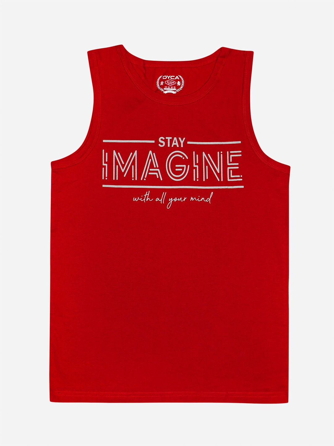 

DYCA Boys Typography Printed Sleeveless Cotton T-shirt, Red