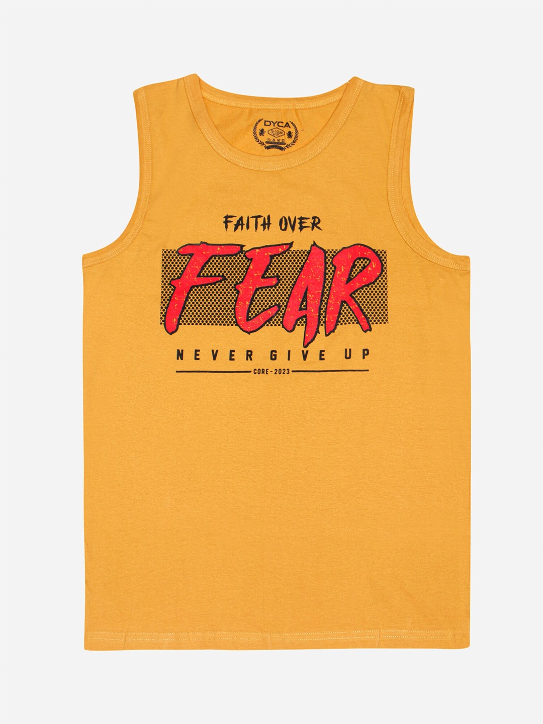

DYCA Boys Typography Printed Round Neck Cotton T-shirt, Mustard